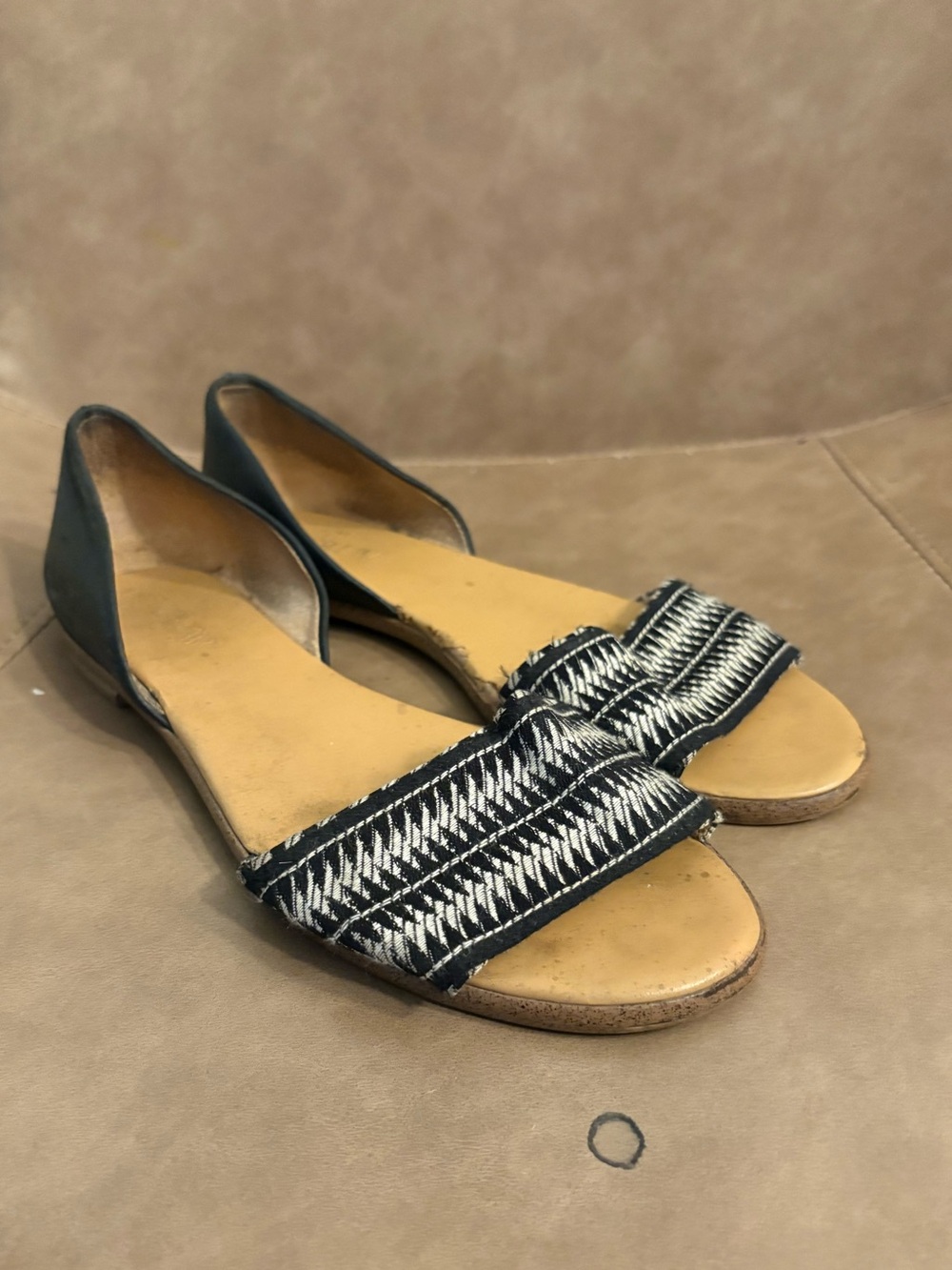 J. Crew blue white woven open toe flat sandals shoes size 7